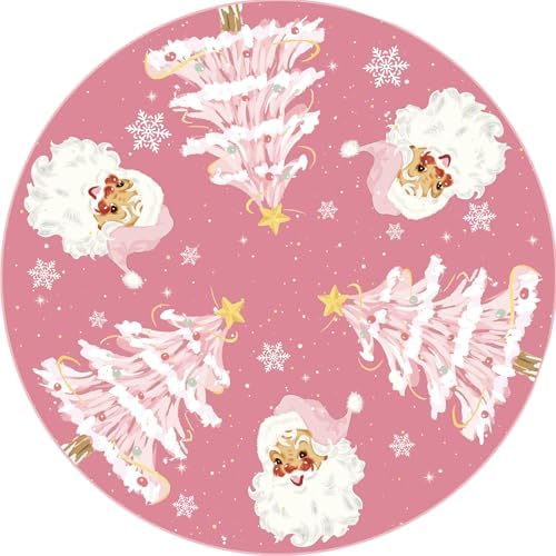 Festive Tree Skirt, Pink Christmas Mat, Kris Kringle Tree Wrap, Rosy Santa Accents, for Den, Nursery, Yard, Indoors, Outdoors, Seasonal Xmas Decor
