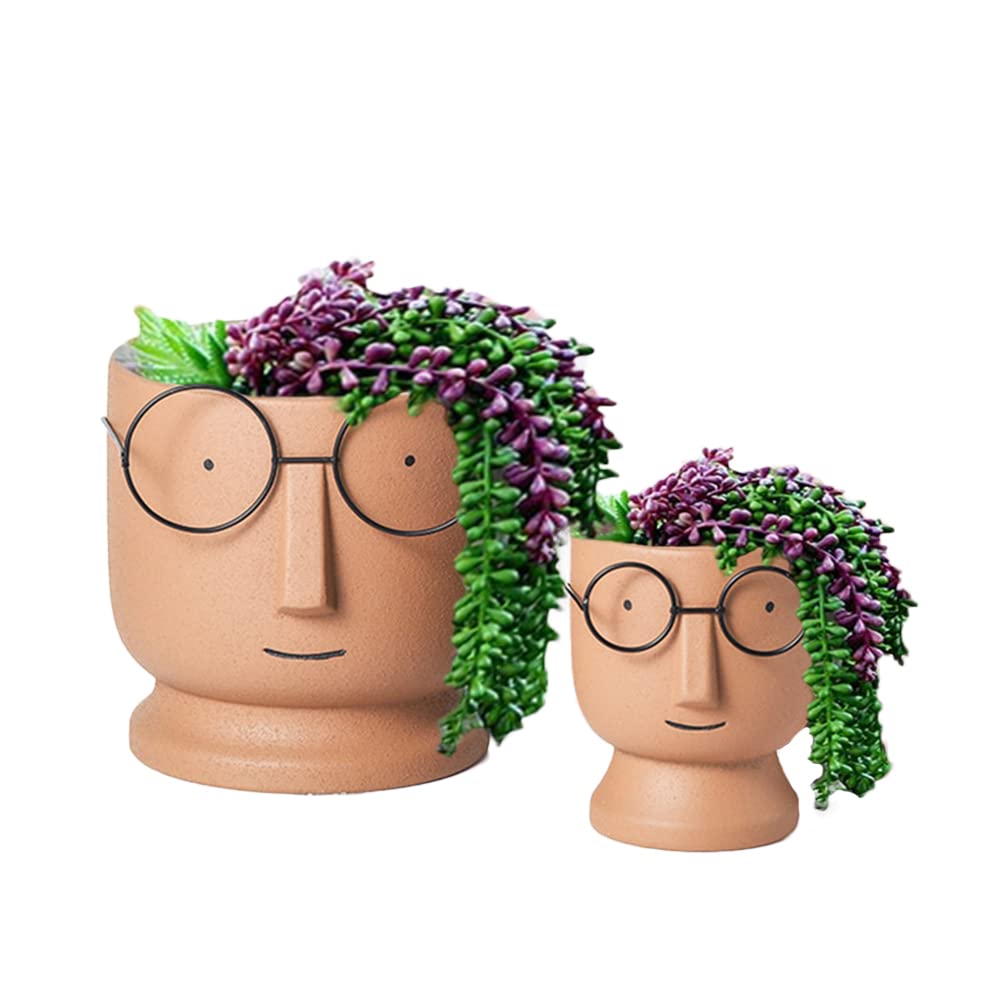 ace Planters Pots,5.12 inch Modern Unglazed Terracotta Pots Ceramic Human Face Vase Succulent Head Planter Pot Face Flower Pot Containers with Drainage Hole for Indoor Plants Home Desk Dec(Terracotta)