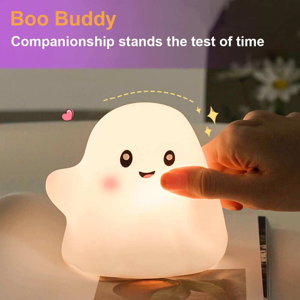 Ghost Night Light for Kids,Halloween Night Light with 13 Interactive Sound Effects ,Cute Silicone Light with 3 Levels of Brightness,Suitable for Indoor Halloween Decorations and Family (white ghost 1)