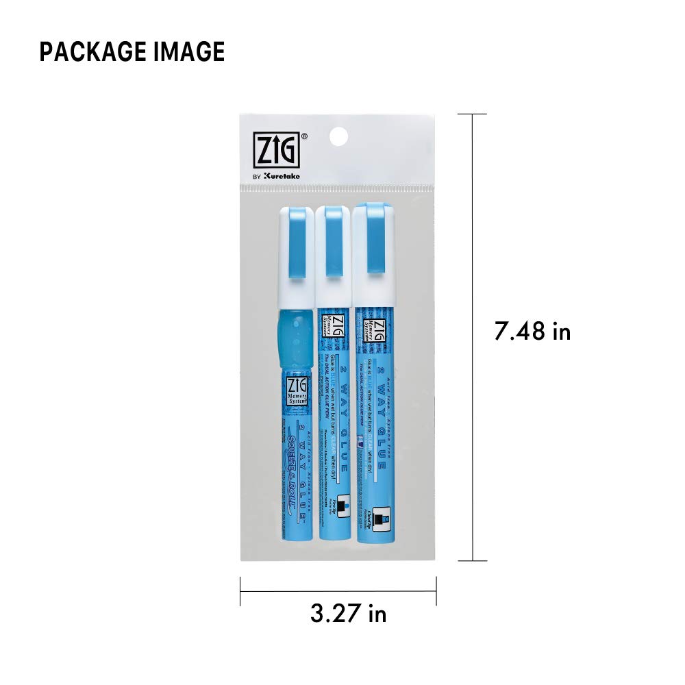 Kuretake Zig 2 Way Glue Pen 3 Variety Set, Adhesive for Professional,Artists, Crafting, Scrapbooking, Gift Card, Made in Japan