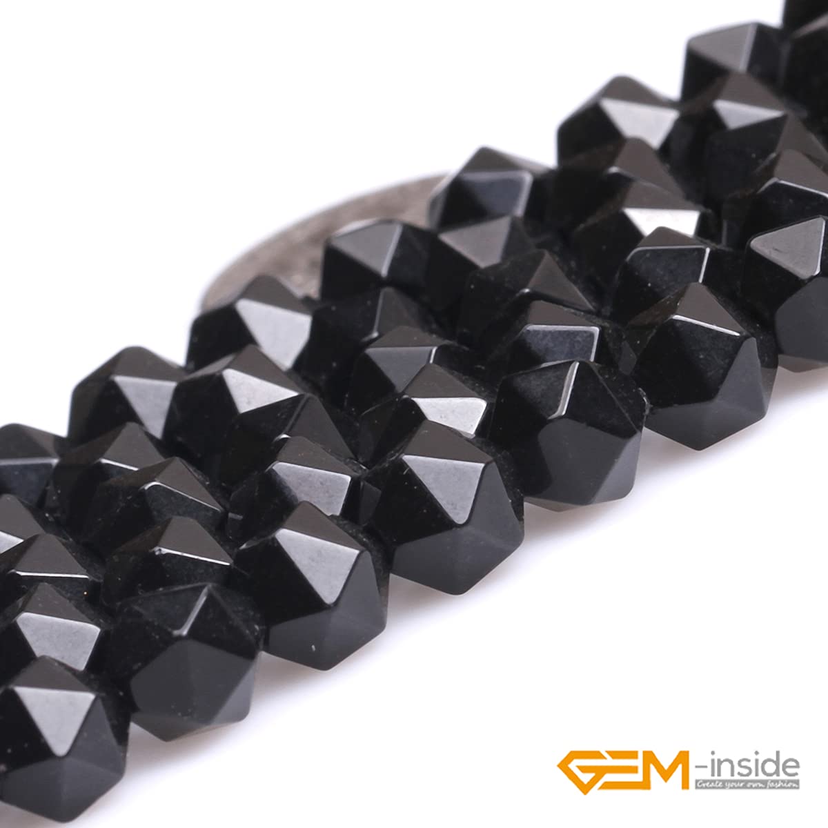 GEM-Inside Natural 8mm Black Agate Gemstone Loose Beads Faceted Cambay Crystal Energy Stone Power for Jewelry Making 15"