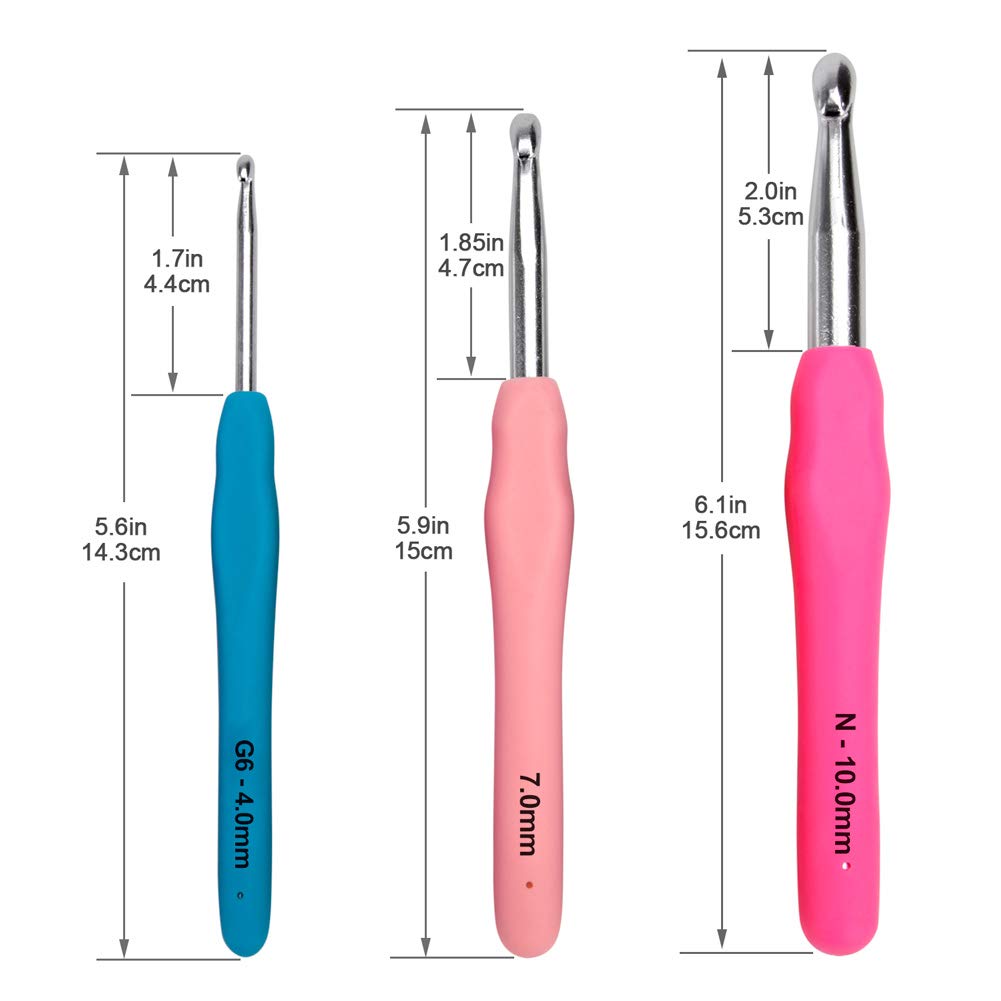 BCMRUN Crochet Hooks Set,14 Pcs 2.25mm(B)-10mm(N) Ergonomic Soft Grip Handles,Smooth Knitting Needles Kit with Bag for Arthritic Hands,Extra Long  Plus Knit Needles Weave Yarn Set,Best Gift for Women