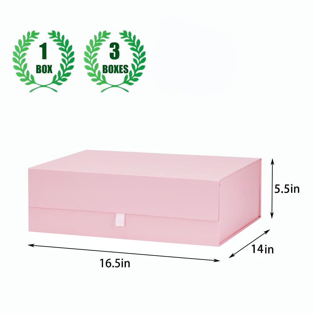 PLINJOY Extra Large Pink Gift Box 16.5x14x5.5 Inches,Gift Boxs for Presents with Lid Magnetic Closure Collapsible,Bridesmaid Proposal Box,Birthday, Christmas,for Clothes and Large Gifts