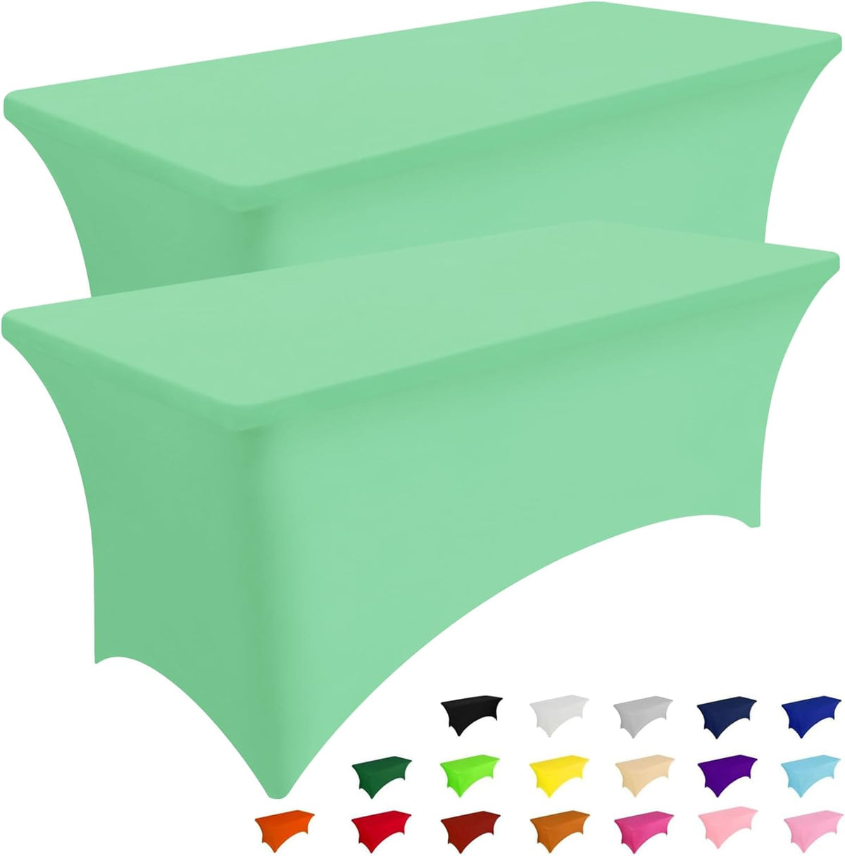 Smiry 2 Pack Spandex Table Cloth 8FT, Elastic Fitted Stretch Tablecloths for Rectangle Tables, Washable Table Cover for Outdoor, Wedding, Banquet & Parties (Bright Green, 96Lx30Wx30H Inch)