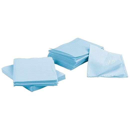PlastCare USA Disposable Dental Bibs 13"x18" - 3 Ply Waterproof Tattoo Bib Sheet for Patients - Dentist or Medical Tray Cover and Nail Table Cover Supplies, Blue
