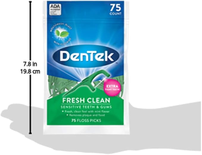 DenTek Fresh Clean Floss Picks, for Extra Tight Teeth, 75 Count, (Pack of 6)
