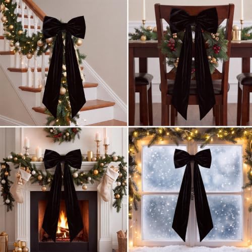 Gejoy 47 x 16 Inch Large Black Halloween Bows Velvet Bow for Front Door