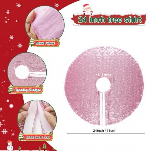Poise3EHome Fuchsia Pink Christmas Tree Skirt, 24 Inch Sequin Tree Skirt
