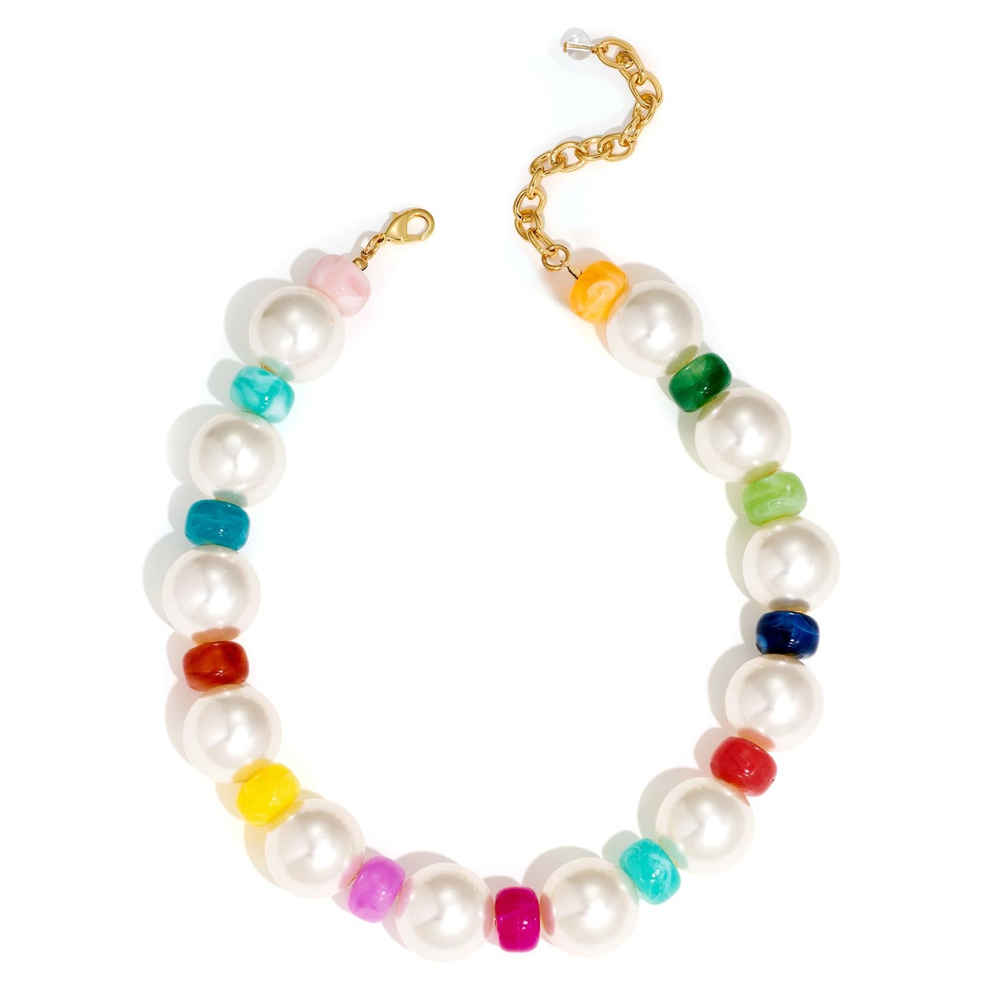 FAUTHENTICUTE Large Pearl Beaded Necklace Chunky Pearl Choker with Vibrant Colorful Spacer Beads Boho Collar Statement Jewelry Trendy Gift for Women