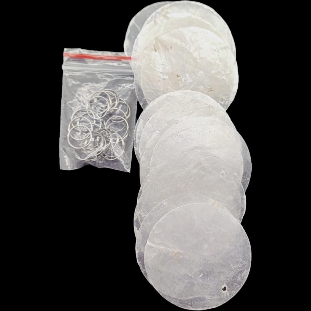 Lmlliang 20pc 2Inch Round Capiz Sea Shells,1Holes Capiz Shells,for Home Decor,Wind Chimes,Jewelry Making Crafts Decoration (White1)