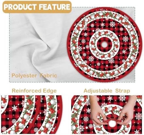 Holiday Christmas Tree Skirt, 48 inch Crimson and Black Checkered Christmas Tree Cover, Essential Decoration for Winter Celebrations Both Indoors and Outdoors