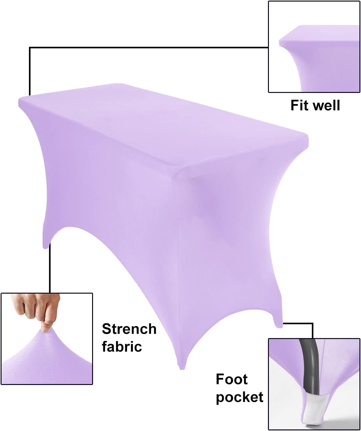 4Pack Spandex Waterproof Table Covers 4ft，Spandex 4ft Waterproof Table Cover for Party,Wedding, Banquet, and Events(Lavender)