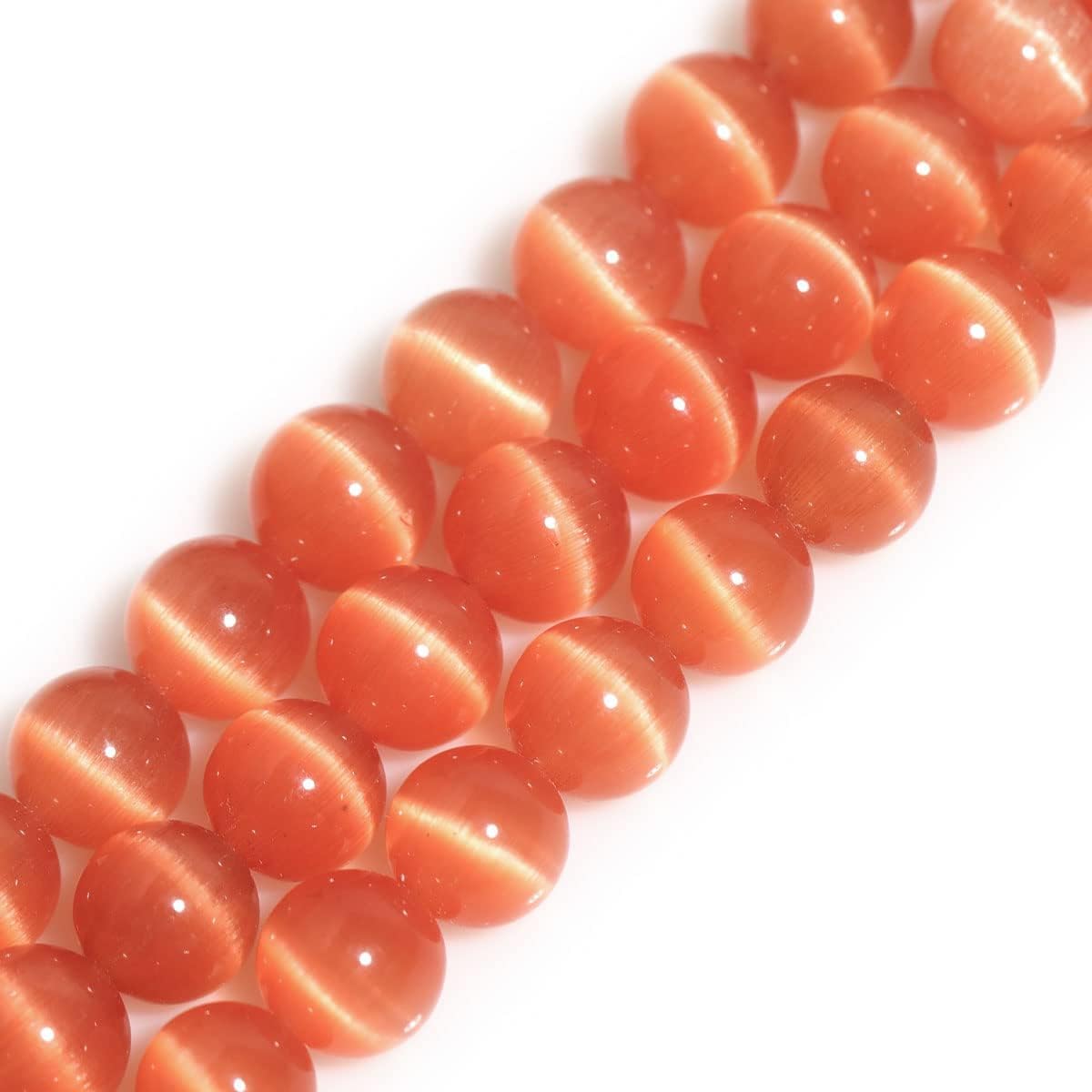 HAAMIIQII 45pcs 8mm Orange Cat Eye Beads Round Loose Gemstone Beads for Jewelry Making Strand 15 Inch