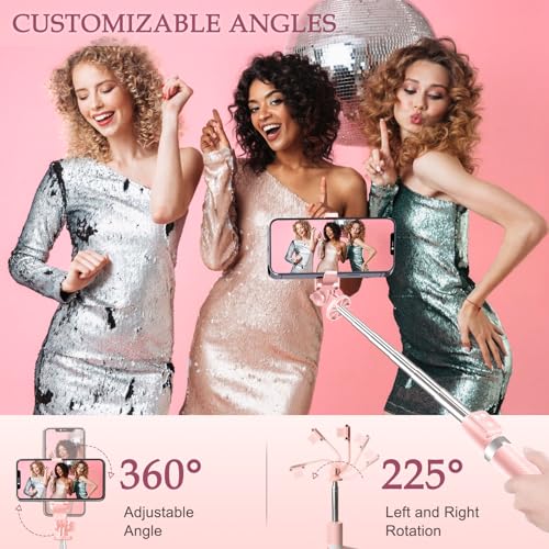 Selfie Stick Tripod with Fill Light, Phone Selfie Stick,Durable Stainless Steel Design,Bluetooth Remote Control,and Stable Three-Legged Support for Live Broadcasts,Video Shooting (Pink) - color: Pink