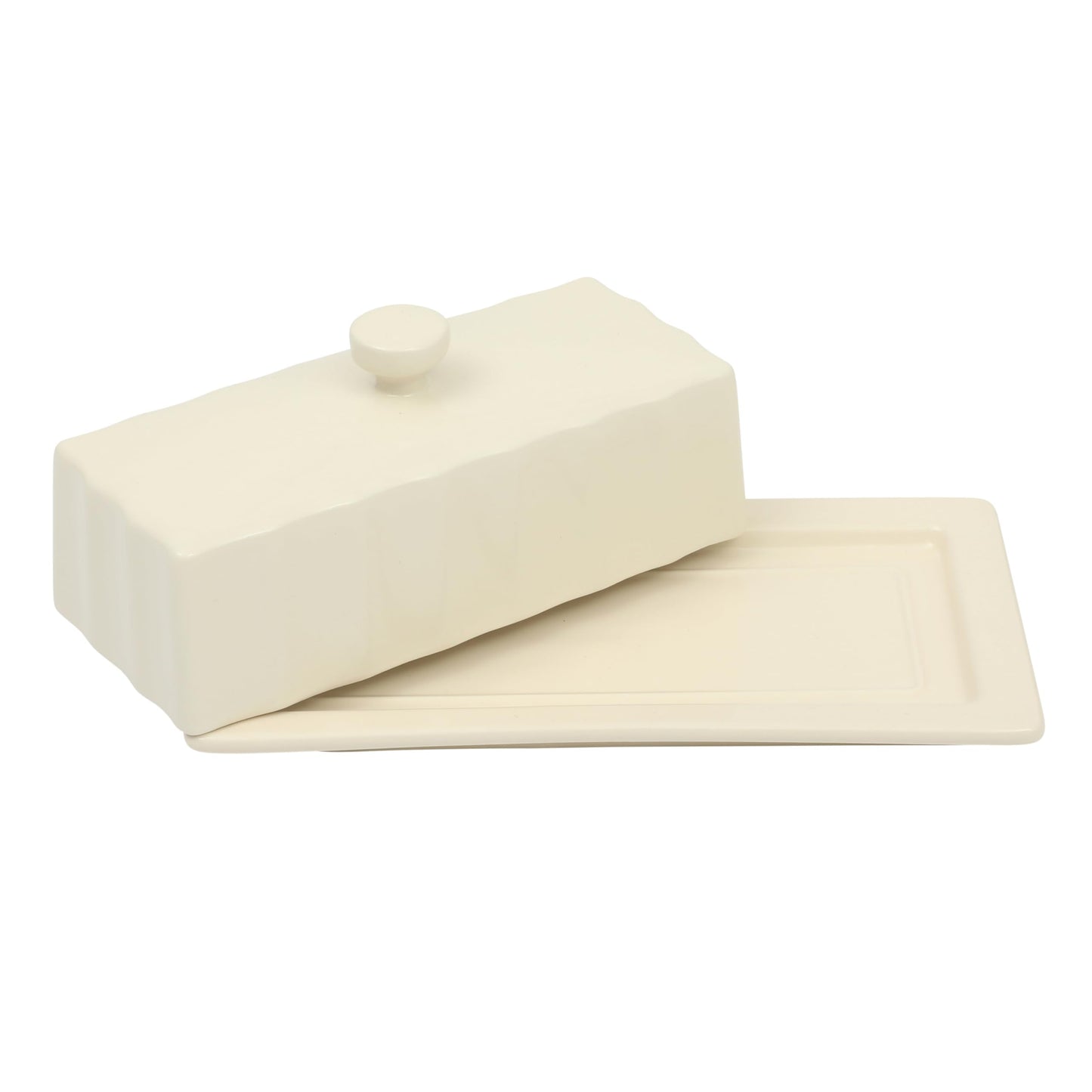 Martha Stewart Broadbrook Stoneware Butter Dish with Lid, Rectangular Covered Butter Keeper, 8.1 x 4.4 x 3 Inches, Classic Cream Glaze, Dishwasher Safe Ceramic Storage for Counter or Table
