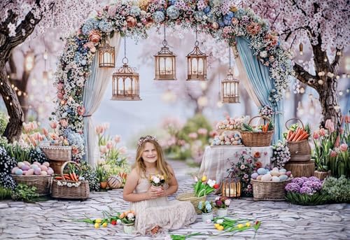 Kate Easter Photography Backdrops Arch Spring Flowers Colorful Eggs Party Banner Photo Props, 7x5ft - size: 7x5ft