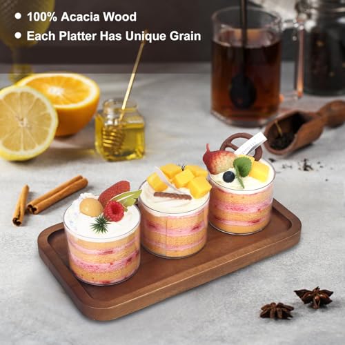 Medium Acacia Wood Serving Trays Long Charcuterie Boards Wood Snack Platter Rectangular Cookie Appetizer Plates Serving Cheese Board Rectangle Kitchen Dinner Platters for Food Dish Cake Dessert Tray - size: 14" x 8" x 0.8"