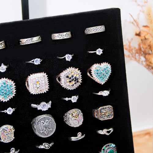 Ring Display Stand, Velvet Ring Holder, 50 Slots Rings Organizer Jewelry Display Tray, L-Shaped Jewelry Organizer Stand for Rings Earrings Selling (2, Black) - color: Black