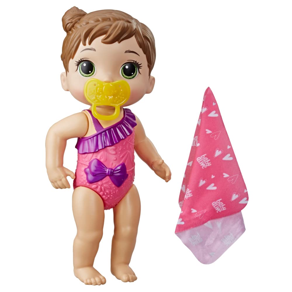 Baby Alive Splash'n Snuggle Baby Brown Hair Doll for Water Play, with Accessories