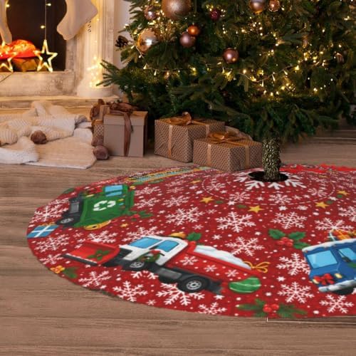 Christmas Car Christmas Tree Skirt Xmas Tree Skirt, Winter Christmas Tree Mat for Home Party Holiday Indoor Outdoor Decorations