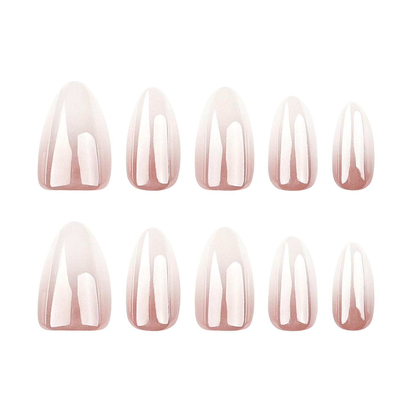 Medium Almond Press on Nails With Gradient Nude Pink White Designs Fake Nails Press ons Acrylic Nails False Glossy Artificial Full Cover Stick on Nails for Women Girls 24 Pcs