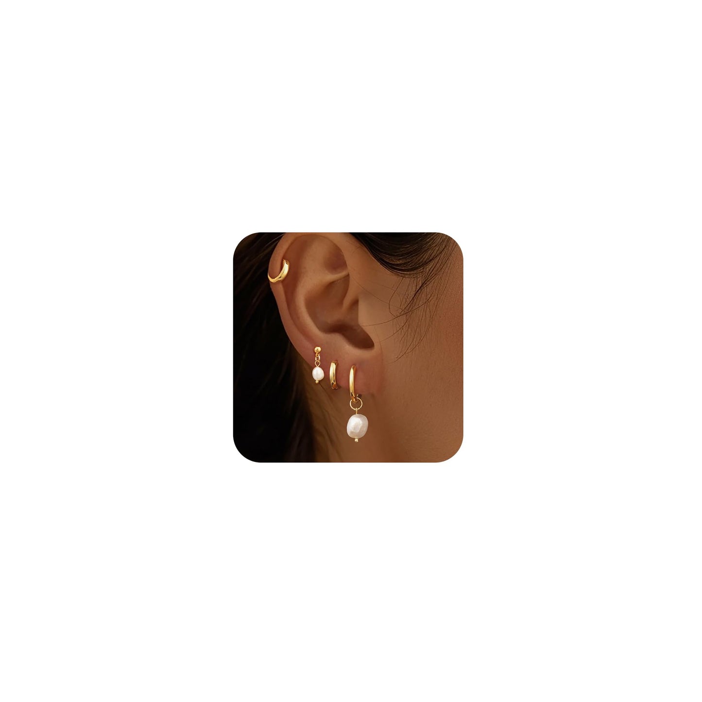 Moodear Trendy Pearl Drop Hoop Earrings for Women - Dainty 14K Gold Plated Small Dangle Baroque Pearls Stud Hoops Hypoallergenic Earring Sets for Multiple Piercing