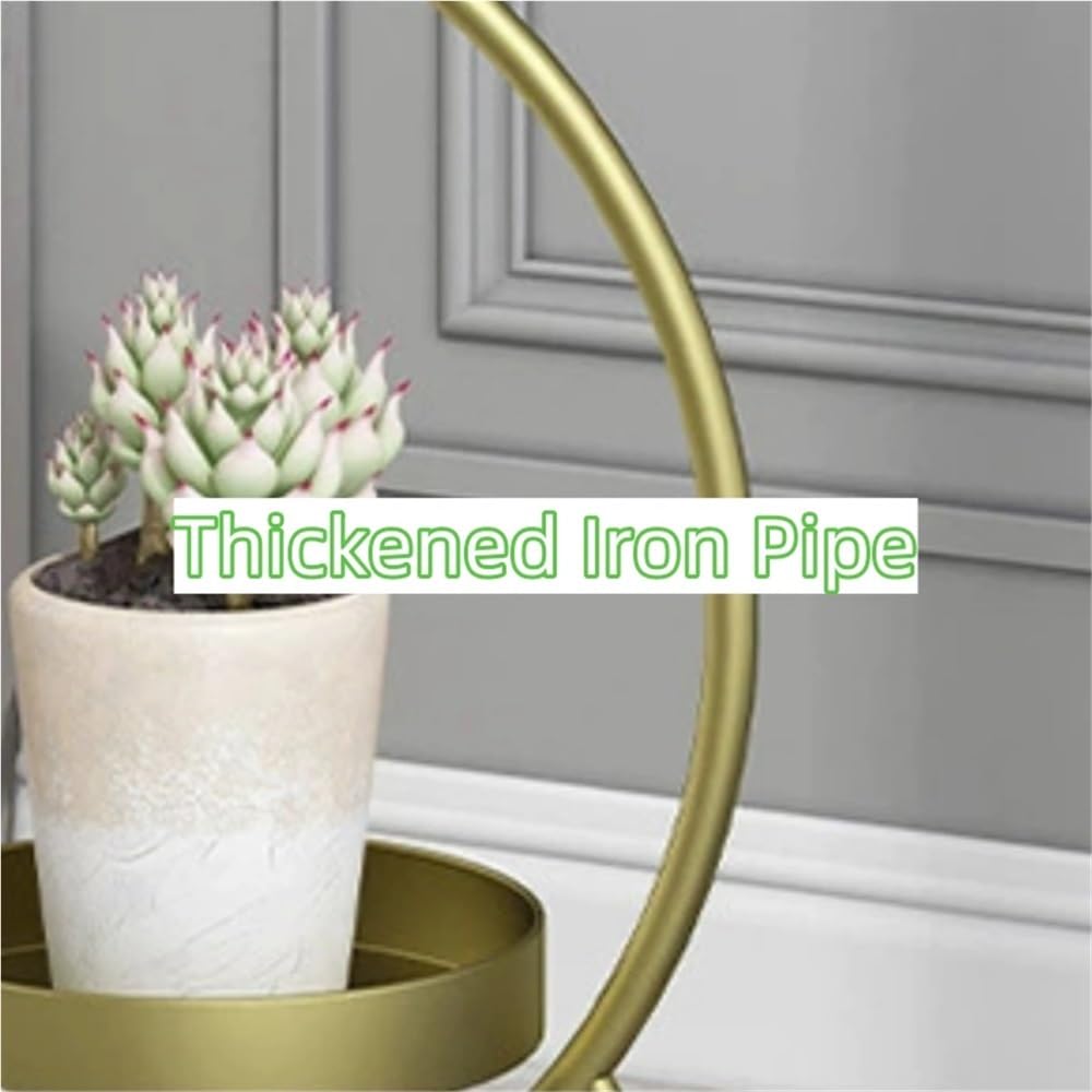 VyhPJg Modern Double-Layer Tray Flower Stand, Floor-Standing Flower Pot Rack, Metal Storage Rack, Suitable for Living Room, Indoor TV Side, Balcony(Pink)