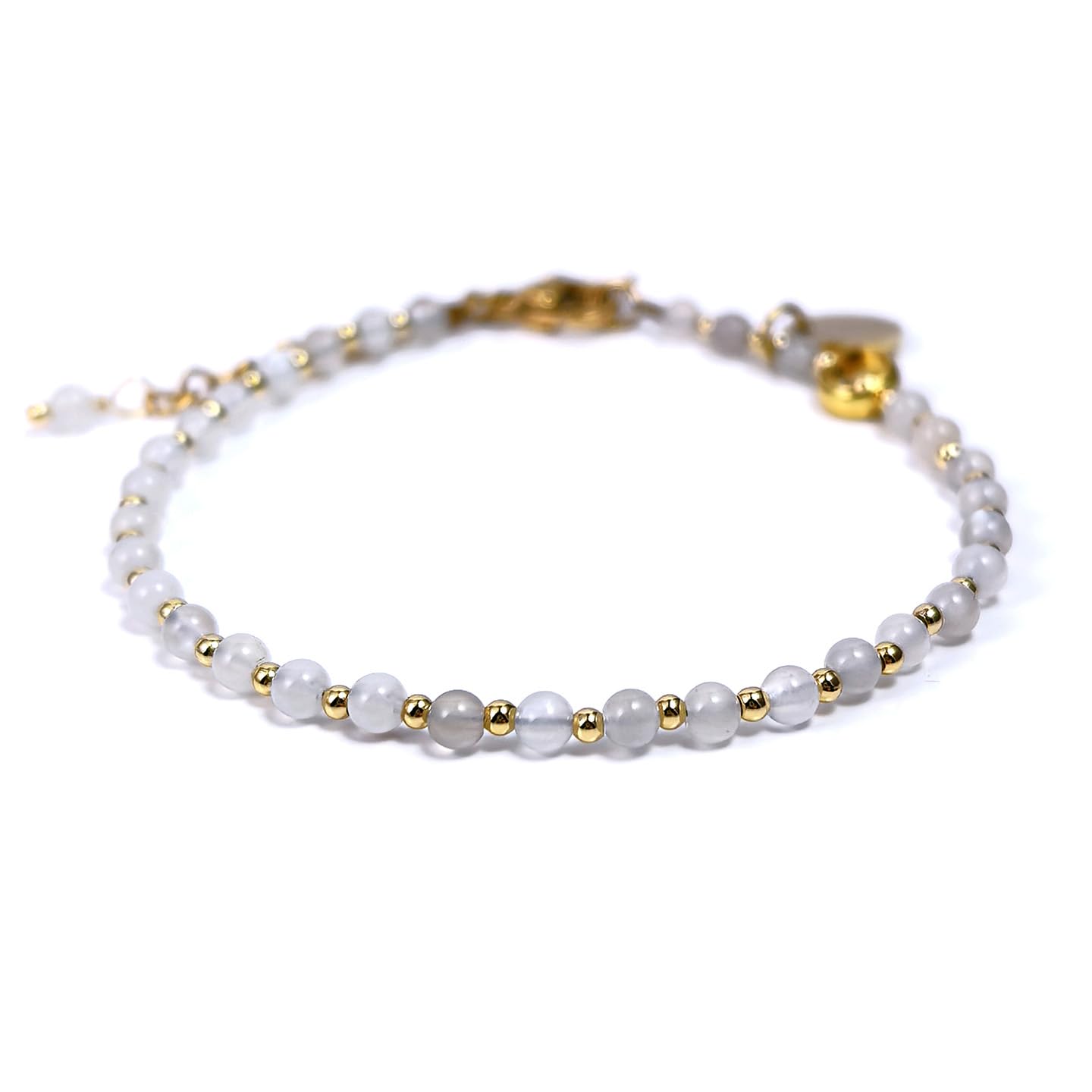 Morchic 3mm Blue Moonstone Natural Gemstone Beaded Bracelet for Women, Dainty Tiny Charm Jewelry, Adjustable 7.1-8.6", Ideal Birthday Holiday Gift