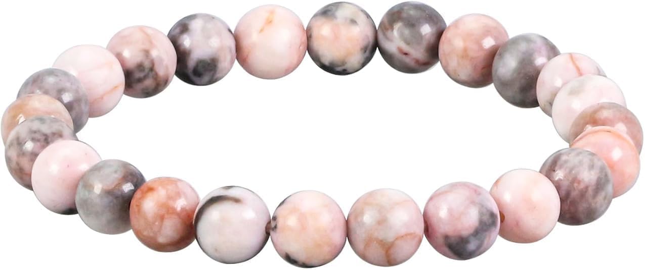 About 45pcs 8mm Natural Stone Beads Pink Zebra Jasper Beads Energy Crystal Power Gemstone for Jewelry Making, DIY Bracelet Necklace
