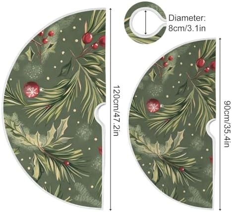 Christmas Balls Fir Holly Berry Christmas Tree Skirt Small Xmas Tree Decoration 36 inch Holiday Burlap Tree Mat Cover for 4 ft Trees