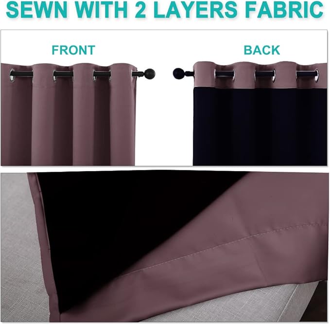 NICETOWN Full Shading Curtains for Windows, Super Heavy-Duty Black Lined Blackout Curtains for Bedroom, Privacy Assured Window Treatment (Dry Rose, Pack of 2, 70 inches W x 95 inches L)