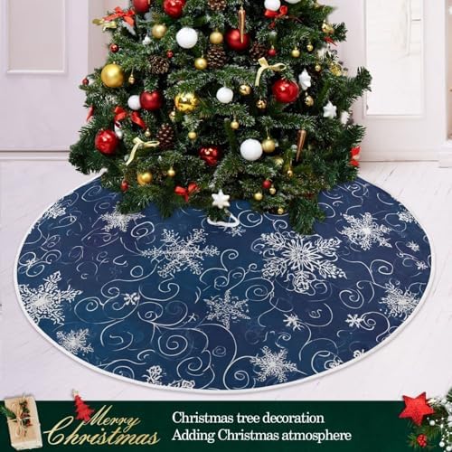 Christmas Tree Skirt 36 inch Xmas Tree Skirts White Snowflakes Ice Blue R Winter Holiday Party Tree Mat Decor for Merry Christmas Indoor Outdoor Decoration