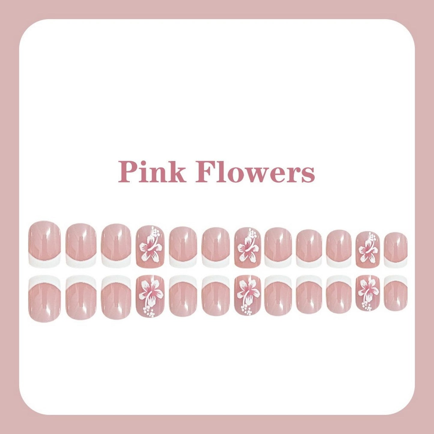 24 Pcs Flower Press on Nails Square White French Tip Fake Nails with Designs Glossy False Nail Spring Floral Stick on Nails Full Cover Short Acrylic Nails for Women Manicure Decorations