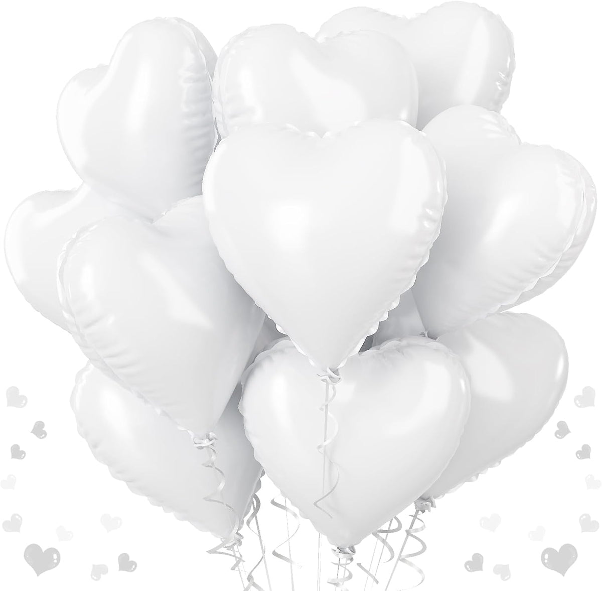 White Heart Foil Balloons, 18 Inch, 12Pcs Large Helium Balloons for Wedding, Birthday, Baby Shower, Bridal, Valentine, Graduation Party Decorations