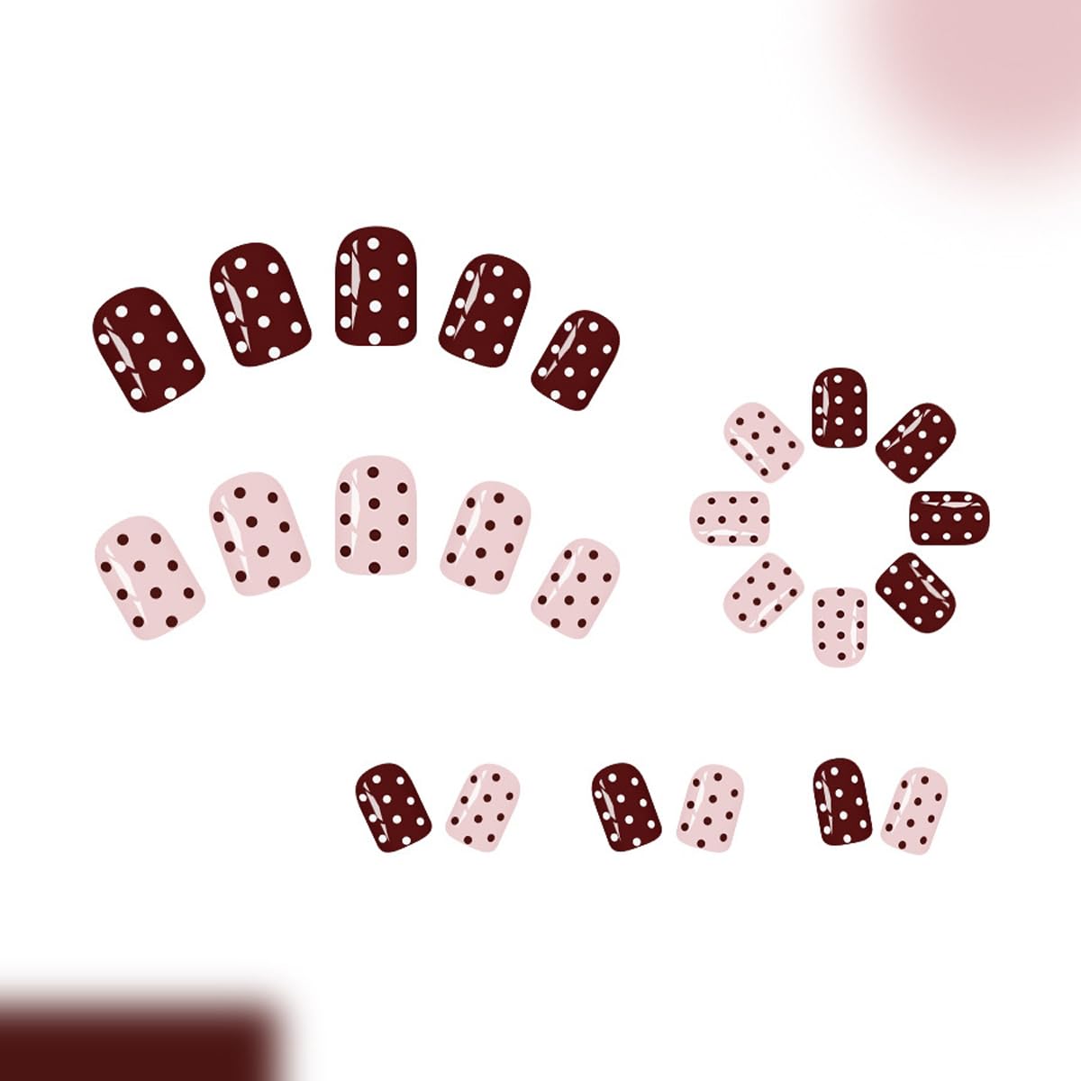 Polka Dot Press on Nails Short Square Fake Nails Valentines Nails Press ons with Dots Design,Full Cover Stick on Nails for Women Manicure,Reusable | Artificial | Nail Sticky Tab | Easy Apply | 24Pcs