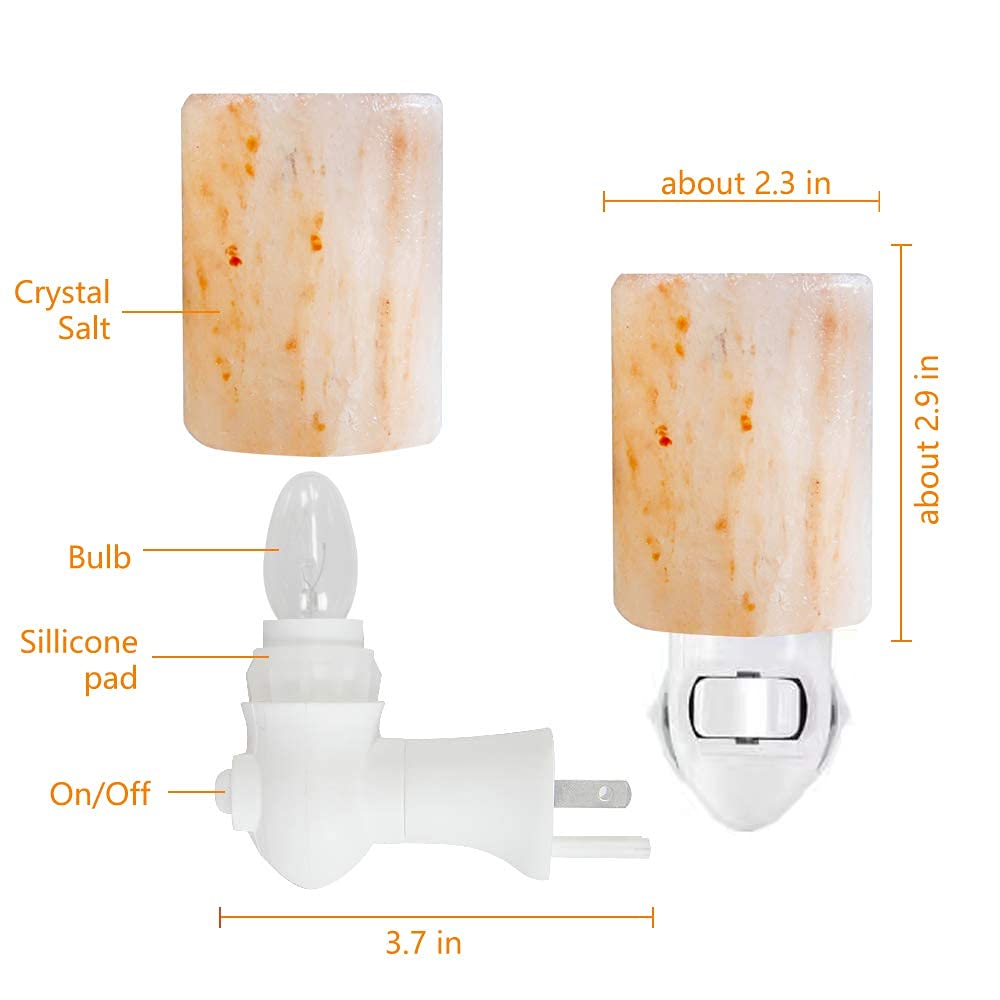 pursalt Himalayan Salt Lamp Plug in Night Light 2 Pack, 360 Degree Adjustable Wall Plug & Extra 4 Replacement Bulbs Bathroom Bedroom Night Light, Pink Crystal Rock Salt Hand Crafted Cylinder Size