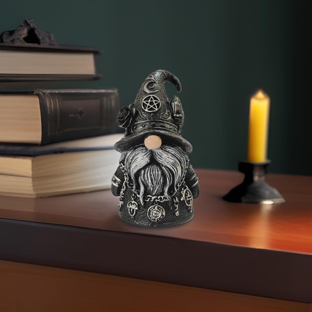 wsmart Gothic Garden Gnome Statue, Dark Academia Decor, Horror Collectible Figurines, Unique Halloween Decorations Cool Pagan Altar Witch Aesthetic Decoration Gift （Black Resin ）