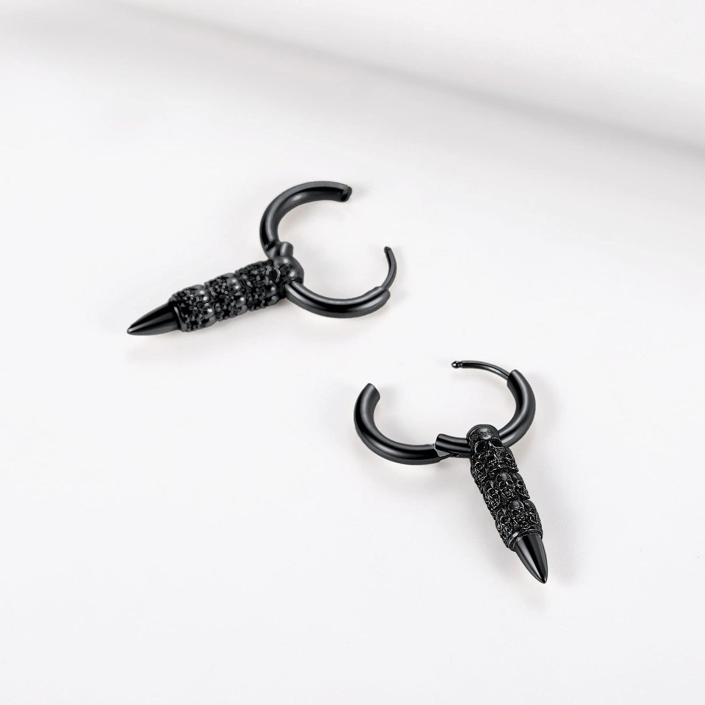 Black Skull Huggie Hoop Earrings Punk Gothic Dangle Skull Bullet Earring for Men Halloween Jewelry