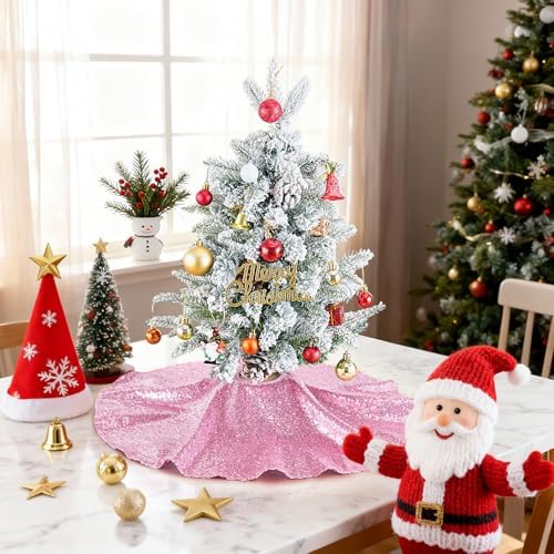 Mini Christmas Tree Skirt 24 Inch Pink Tree Skirt Small Sequin Mat Fabrics