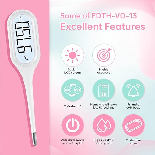 Digital Basal Body Thermometer: Easy@Home Accurate BBT for Ovulation Tracking & Fast Oral Thermometer with Large LCD Backlit Display | 1/100th Degree High Precision & Memory Recall | EBT-013