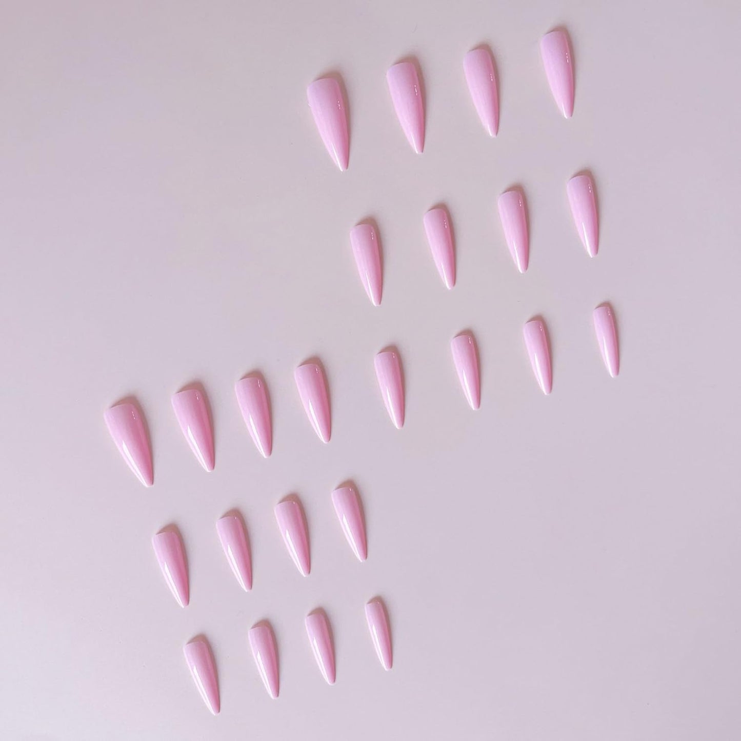 Pink Press On Nails Long Stiletto Fake Nails Solid Color False Nails With Design Full Cover Glossy Stick On Nail Reusable Artificial Acrylic Nail For Women Manicure 24pcs