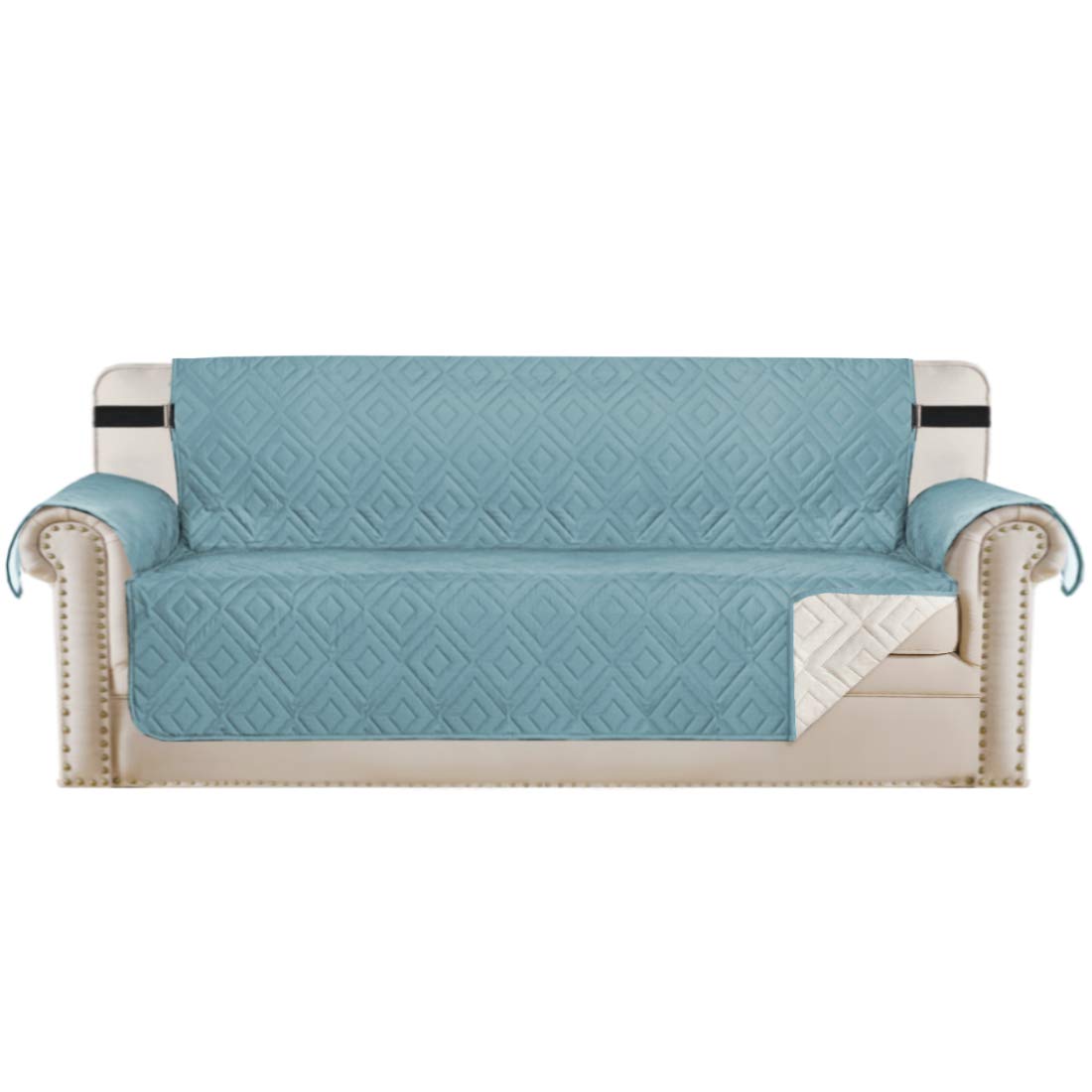 H.VERSAILTEX Reversible Loveseat Cover Furniture Protector Anti-Slip Water Resistant 2" Elastic Straps Couch Covers Pets Kids Fit Sitting Width Up to 54"(Oversized Loveseat: 75" x 98", Navy/Beige)