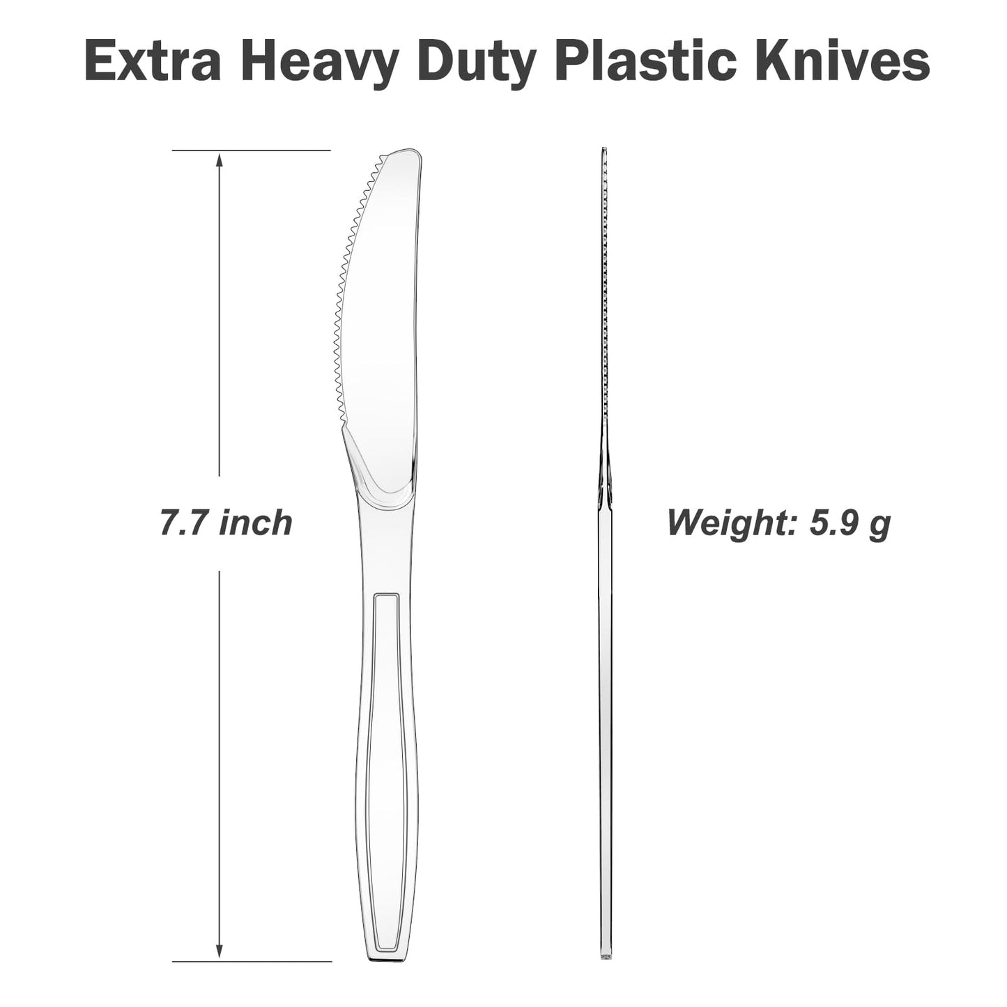Dealusy 300 Count Extra Heavy Duty Clear Plastic Knives Disposable, BPA-Free, Heat Resistant, Solid and Durable Disposable Knives Bulk, Premium Plastic Knives heavy duty for Party Supply