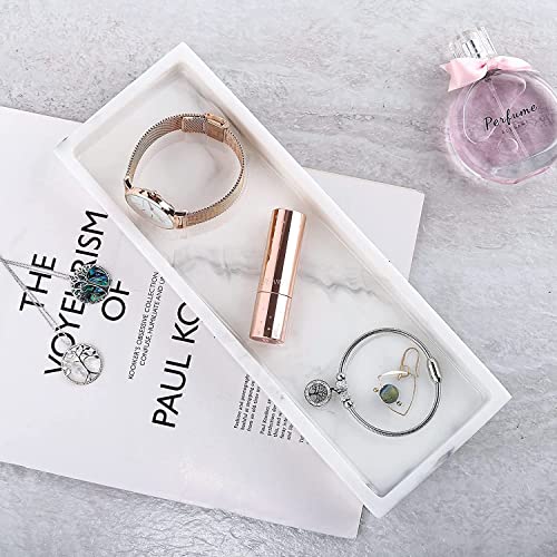Luxspire Bathroom Vanity Tray, Resin Toilet Tank Tray, Kitchen Trays, 11" x 4" Rectangle Bathroom Tray for Counter, Marble Tray for Soap Dispenser Perfume Jewelry, Small, White Marble - color: B - White Marble, style: Small