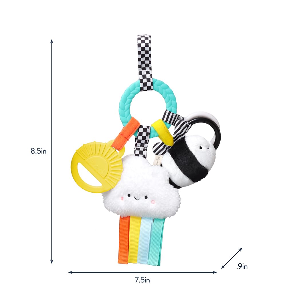 Itzy Ritzy Teething Activity Toy - Bitzy Busy Ring Infant Teething Toy Features Braided Ring & Dangling Toys, Includes Teether, Ribbons, Crinkle Sound & Jingle Bell - 0 Months & Up (High Contrast)