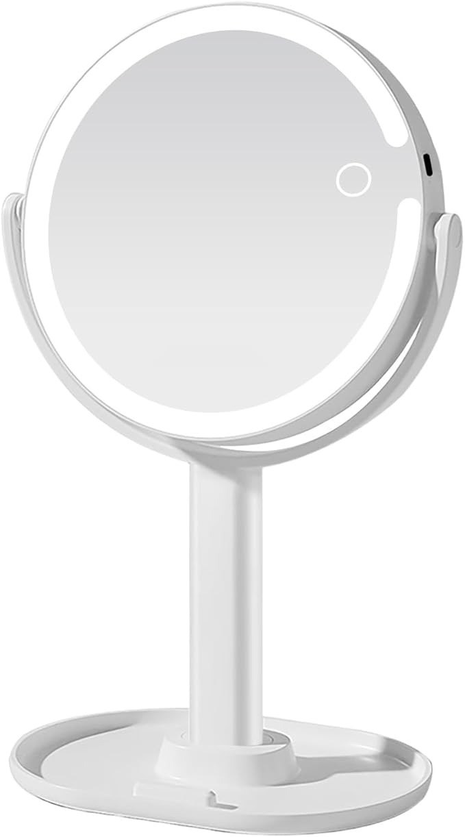 Makeup Mirror with Lights, Lighted Makeup Mirror 1x/10X Magnifying Mirror, Rechargeable 3 Color Lights & Adjustable Brightness LED Vanity Mirror, 360° Rotation Detachable Travel Make Up (White)