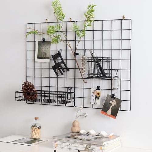 Metal Mesh Wall Grid Panel for Photo Display,Message Board,Size: 17.5" x 11.8",Pack of 2 (Black) - color: Black