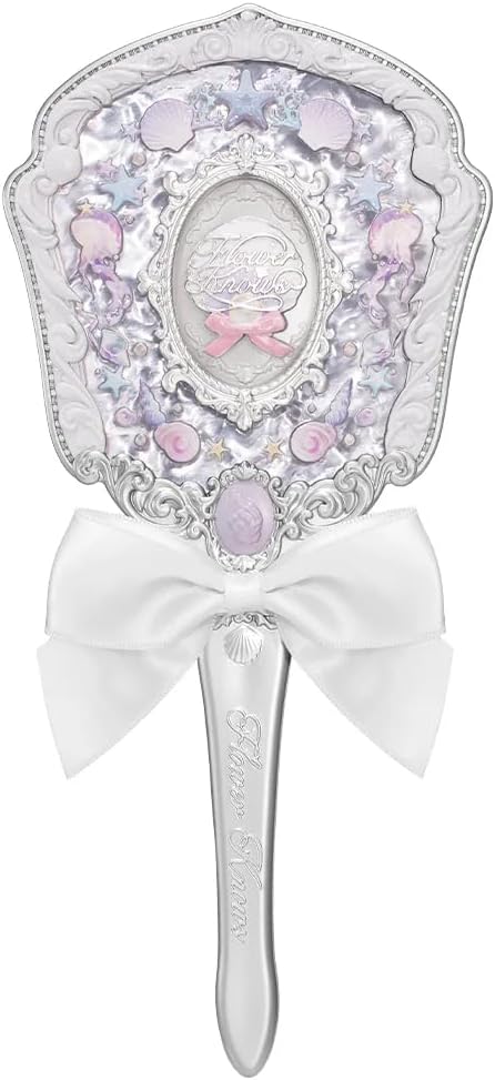 Flower Knows Shell's Jewel Hand Mirror,Vintage Portable Handheld Mirror,Fancy & Pretty Princess Mirror with Long Handle,Gift for Girls(Pearly White)