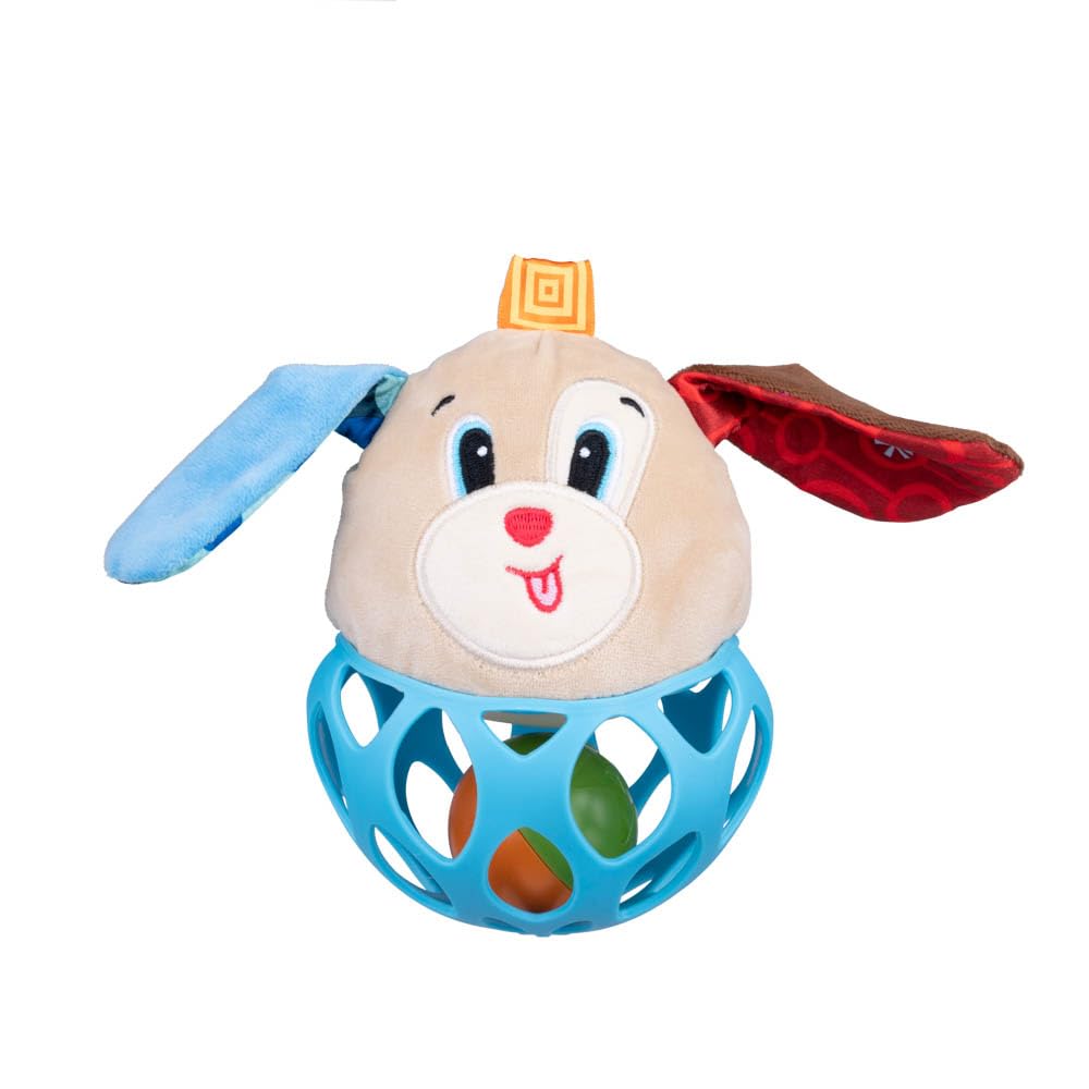 Balibazoo Puppy Paul Rattle Ball Baby Toy – Soft Plush Sensory Toy with Crinkle Ears, Perforated SiliconeTeether Ball & Rattle | Easy-Grip Design | Developmental Toy for Babies 0-24M | Gift