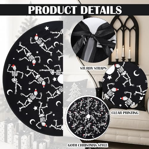 Gothic Christmas Tree Skirt, 36 Inch Dancing Skeletons Black White